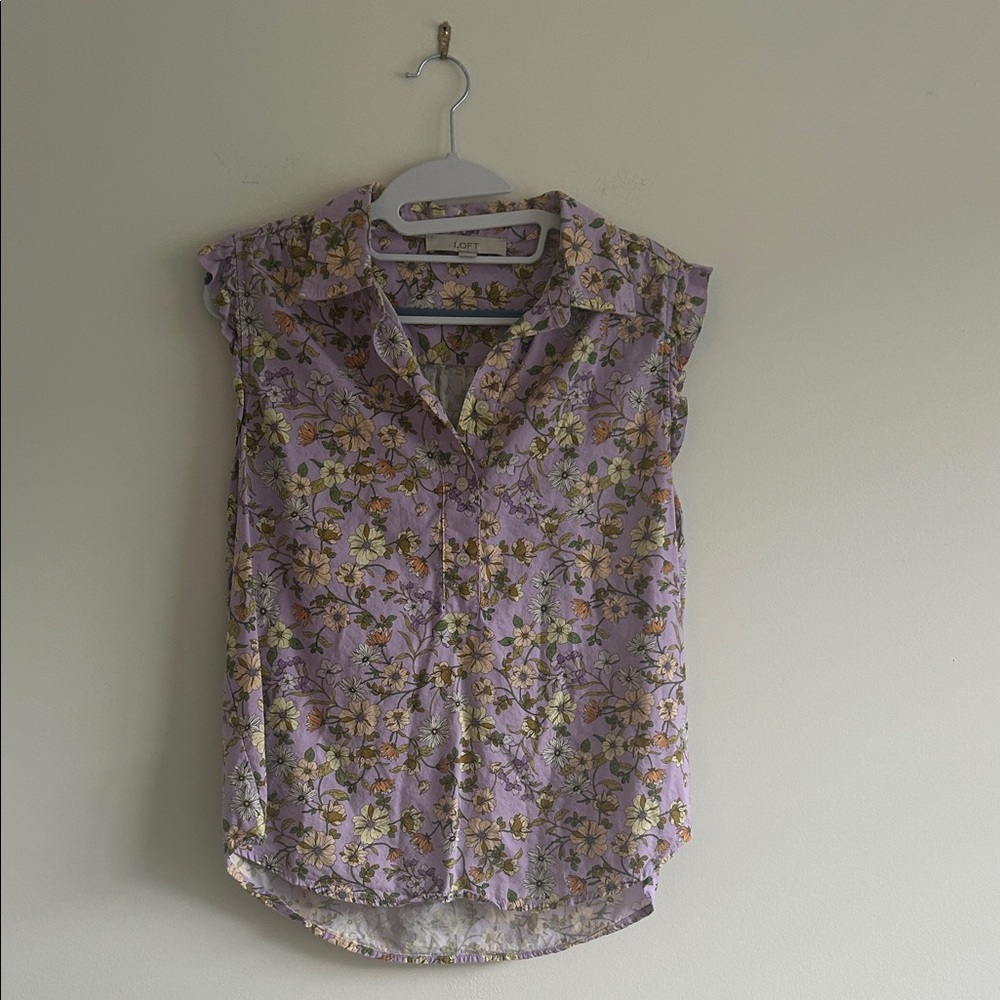 LOFT Floral Button-Up Blouse - Lavender